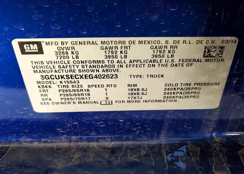 2014 Chevrolet Silverado K1500 Ltz z USA, uszkodzony, nr VIN 3GCUKSECXEG402623